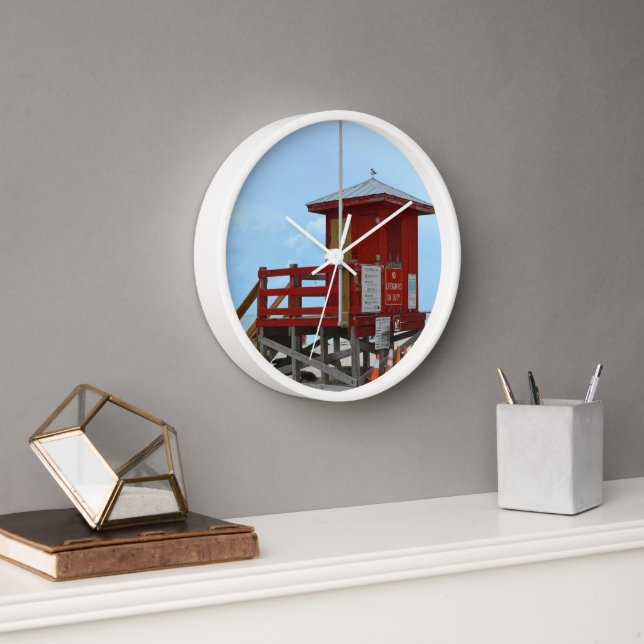 Red Lifeguard Tower No Lifeguard On Duty Clock (Office)