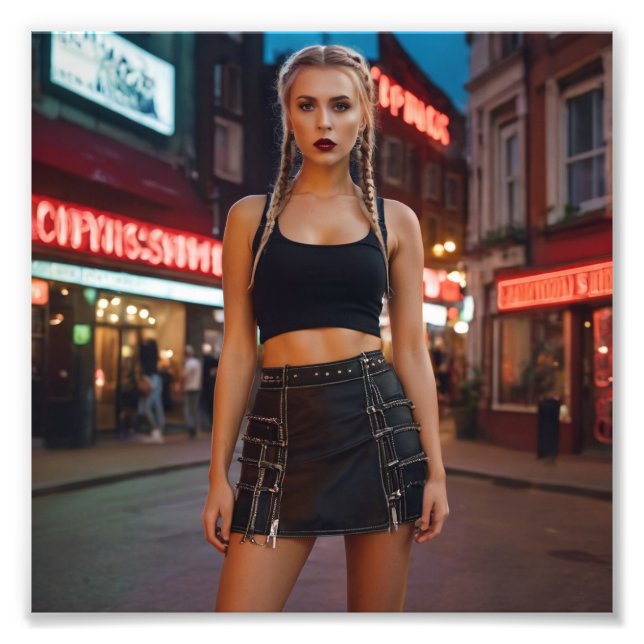 Red Light Blonde Pigtails Dutch Girl Photo Print (Front)