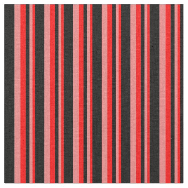 Red, Light Coral & Black Lines/Stripes Pattern Fabric (Close Up)