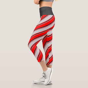 Red, Light Gray & Black Stripes Leggings