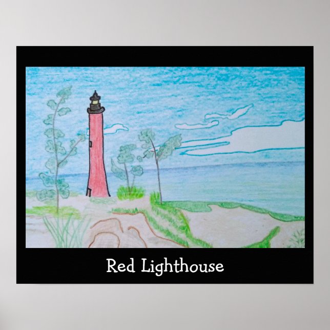 Red Light House at the Beach Poster (Front)