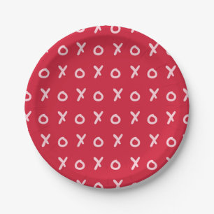 Red & Light Pink X O XO XO's Trendy Cute Paper Plate