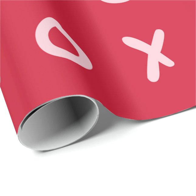 Red & Light Pink X O XO XO's Trendy Cute Wrapping Paper (Roll Corner)