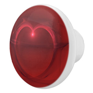 Red Lighted Heart Artwork Over Red Background Ceramic Knob