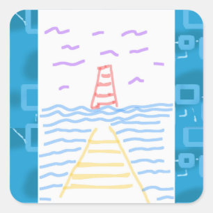 Red Lighthouse and the Yellow Pier Blue Sticker