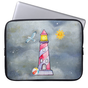 Red Lighthouse with a Stormy Background Laptop Sleeve