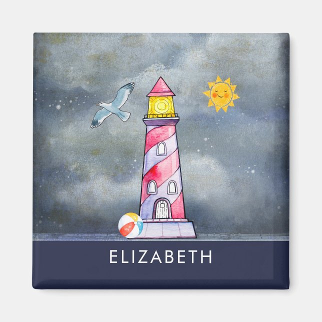 Red Lighthouse with a Stormy Background Magnet (Front)