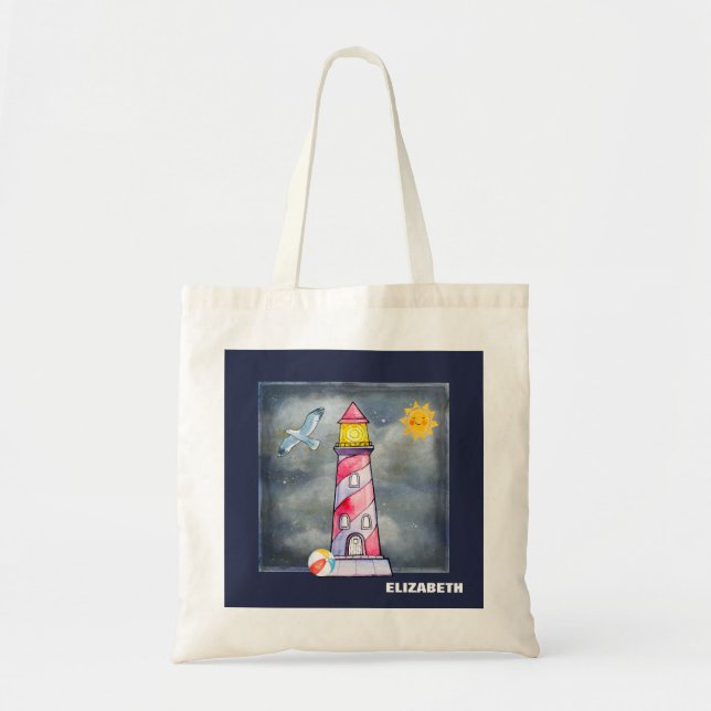 Red Lighthouse with a Stormy Background Tote Bag (Front)
