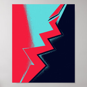 Red lightning Between Light and Dark Blue Areas Poster
