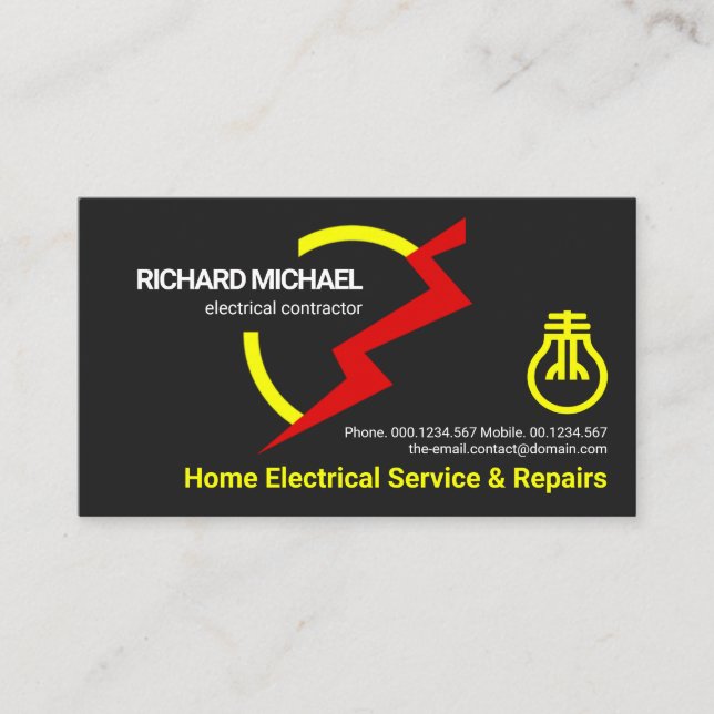 Red Lightning Electrical Metre Gauge Electrician Business Card (Front)