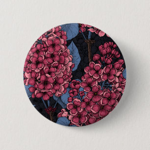 Red lilac on dark blue 6 cm round badge