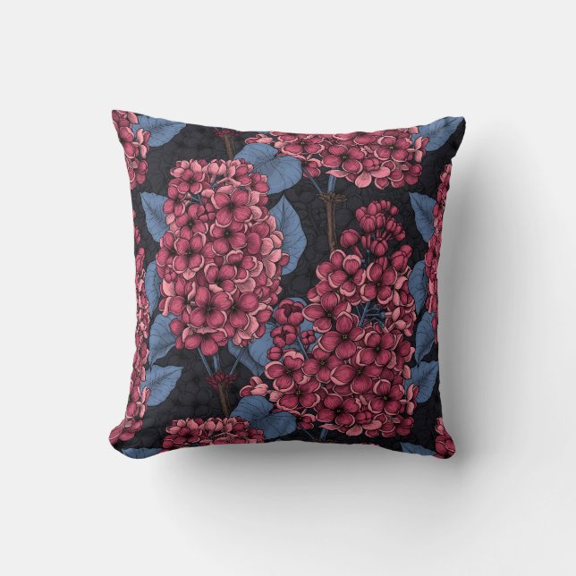 Red lilac on dark blue cushion (Front)