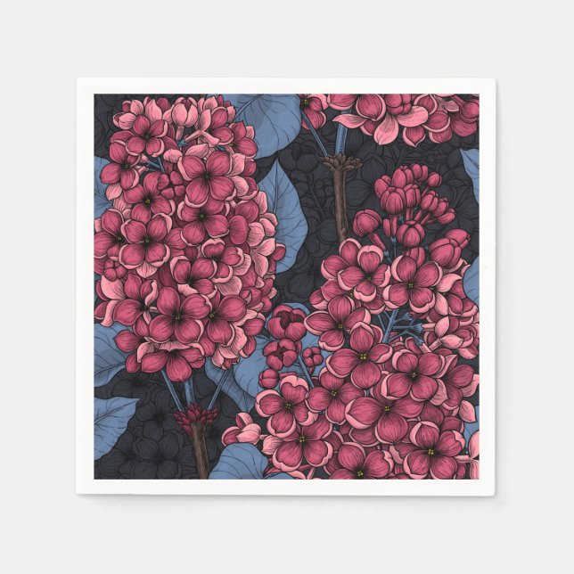 Red lilac on dark blue napkin (Front)