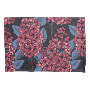 Red lilac on dark blue pillowcase
