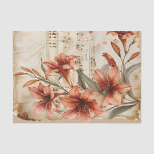 Red lilies floral vintage music sheet ephemera