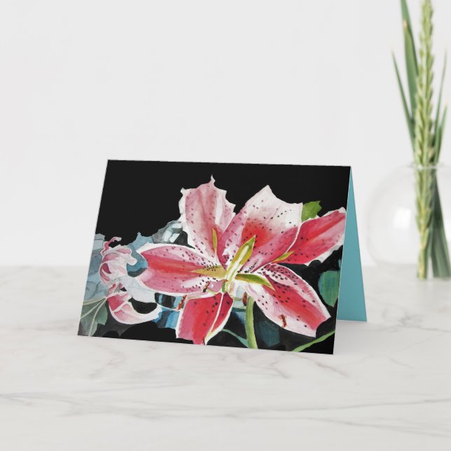 Red Lilies Lily floral Watercolour Birthday Card (Front)