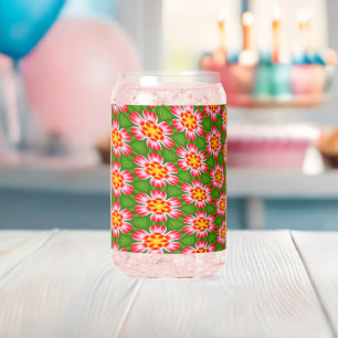 Red Lilies Pattern Can Glass
