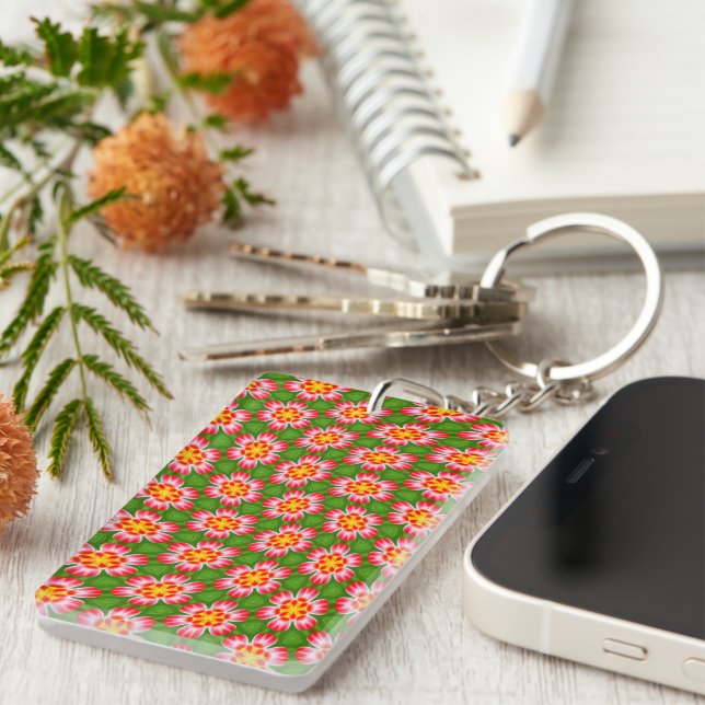 Red Lilies Pattern Key Ring (Front Right)
