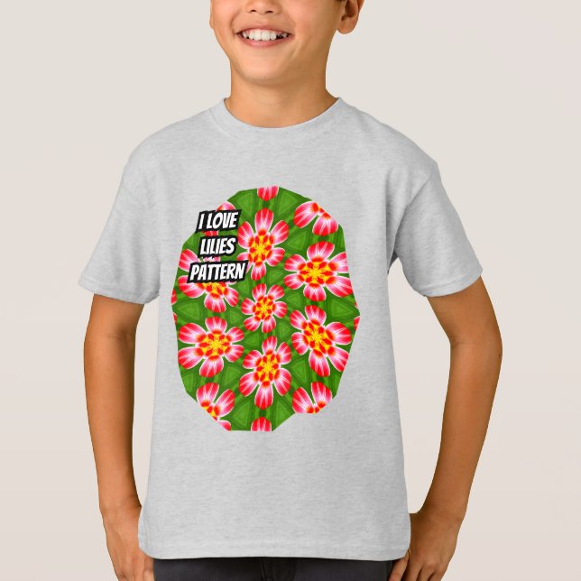 Red Lilies Pattern T-Shirt (Front)