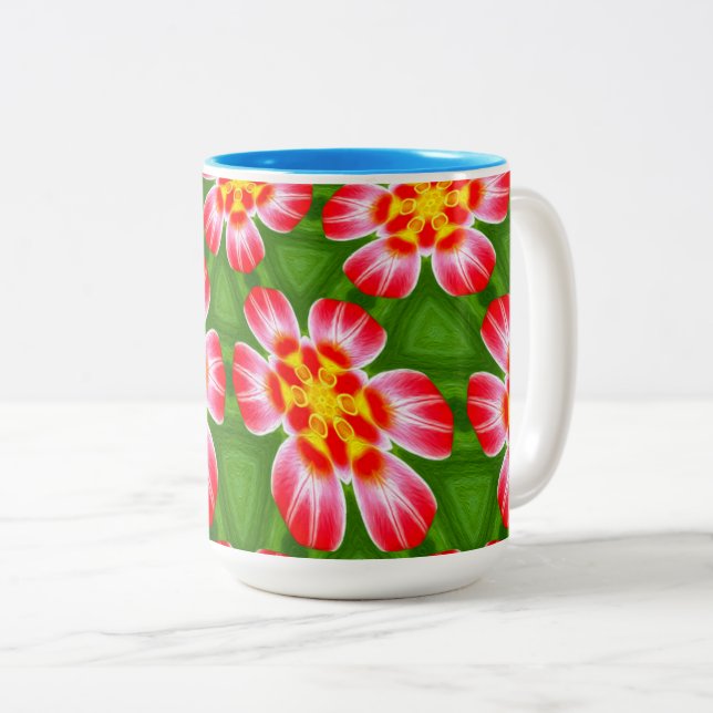 Red Lilies Pattern Two-Tone Coffee Mug (Front Right)