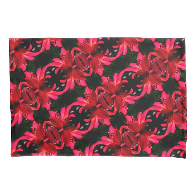 Red Lily Floral Abstract Art Pattern Pillowcase (Front)