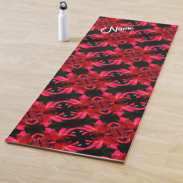 Red Lily Floral Abstract Pattern Personalised      Yoga Mat (In Situ)