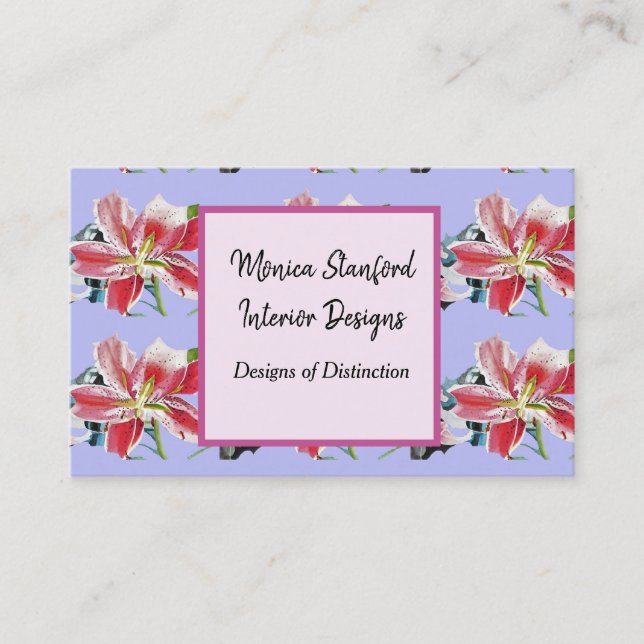 Red Lily Floral Flowers Watercolour Business Card (Front)