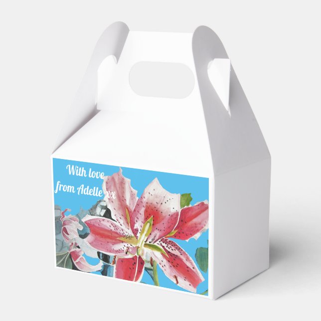 Red Lily Floral Tea Party Cake Favour Boxes (Front Side)
