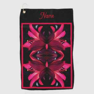Red Lily Flower Abstract Personalised Golf Towel