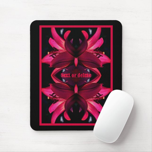 Red Lily Flower Abstract Personalised Mouse Mat (With Mouse)