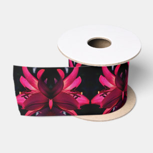Red Lily Flower Abstract Satin Ribbon