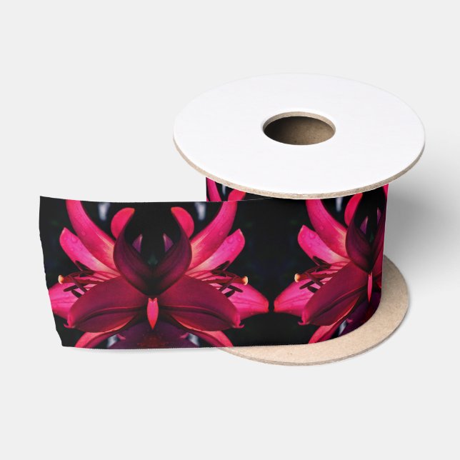 Red Lily Flower Abstract Satin Ribbon (Spool)