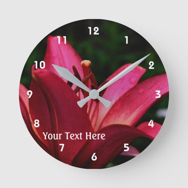 Red Lily Flower Petals And Centre Round Clock (Front)