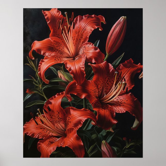 Red Lily Flowers Art Print Poster (Front)