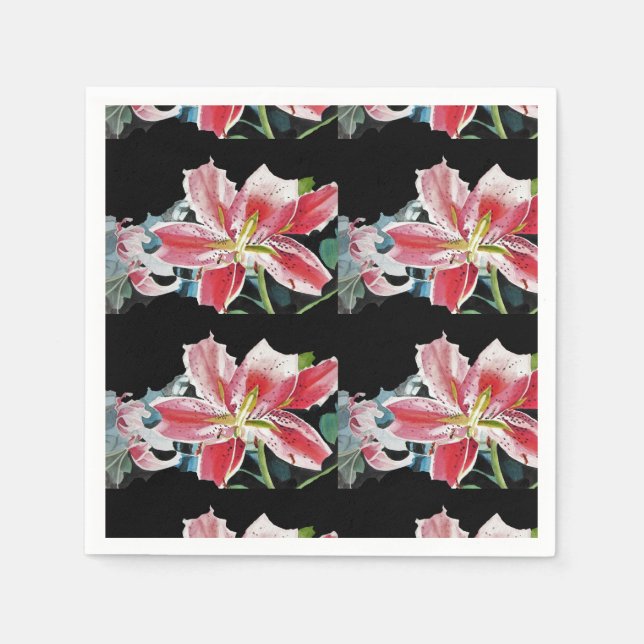 Red Lily Shabby Chic floral Serviette Napkins (Front)