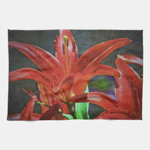 Red Lily Textured Tea Towel
