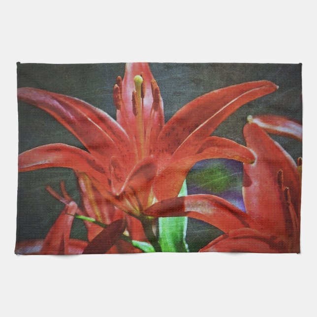 Red Lily Textured Tea Towel (Horizontal)