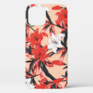 Red Lily: Vintage Botanical Pattern. iPhone 12 Case