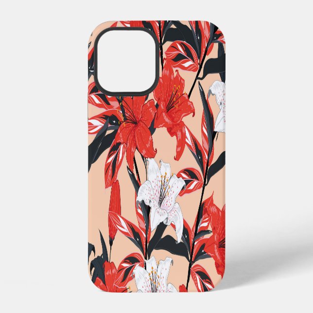Red Lily: Vintage Botanical Pattern. iPhone Case (Back)