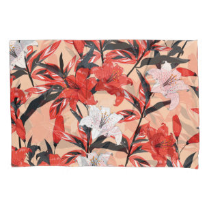 Red Lily: Vintage Botanical Pattern. Pillowcase
