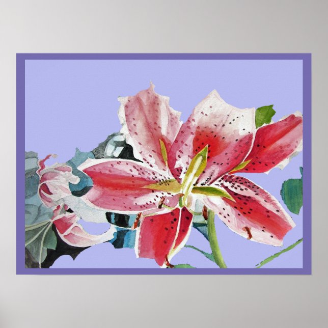 Red Lily Watercolor Flowers Floral Art Poster (Front)