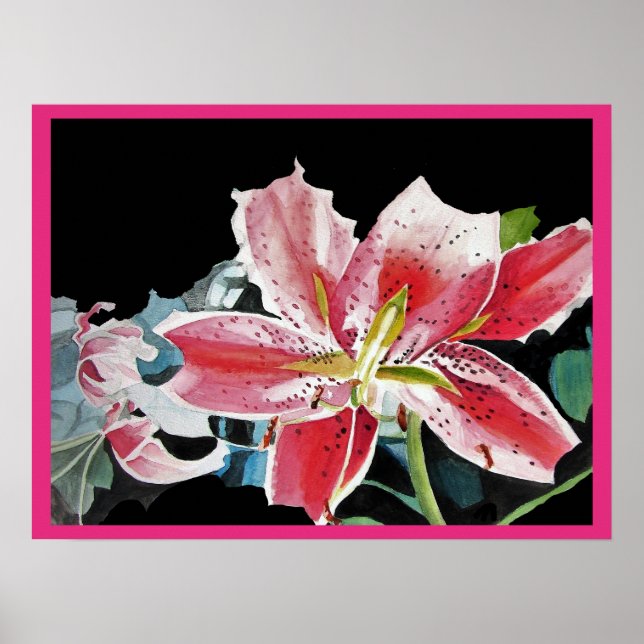 Red Lily Watercolor Flowers Floral Art Poster (Front)