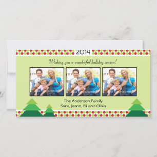 Red & Lime Green, 3 Photo Frame Christmas Holiday Card