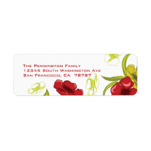 Red + Lime Green poppy flowers address label