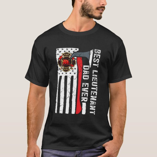 Red Line American Flag Dad Fire Lieutenant Firefig T-Shirt (Front)