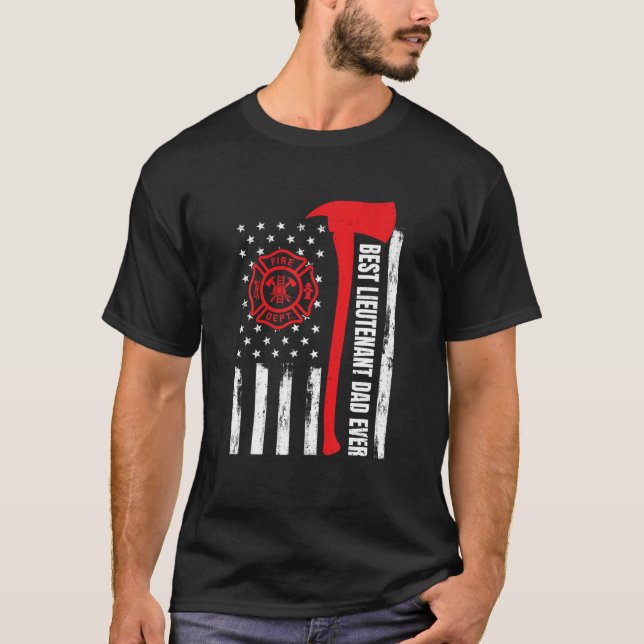 Red Line American Flag Dad Fireman Lieutenant Fire T-Shirt (Front)