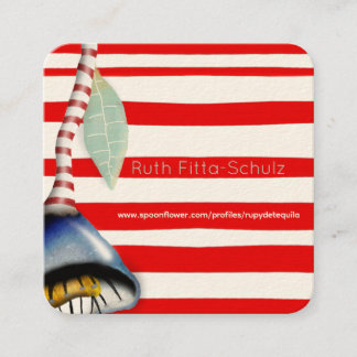 Red line blue flower Rupydetequila spoonflower Square Business Card