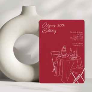 red line drawing 30th birthday  invitation