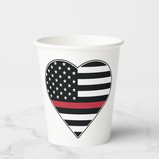Red Line Flag Heart Paper Cups (Front)