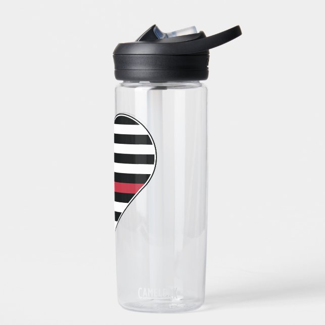 Red Line Flag Heart Water Bottle (Left)